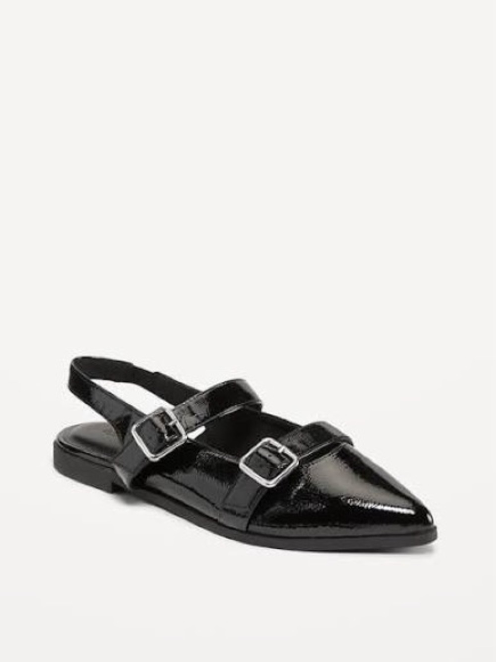 NWT Old Navy Patent Black Pointed Slingback Flats with Buckle Straps,sz 8